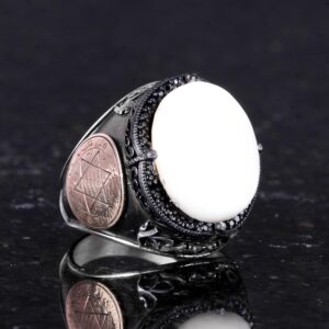 David Yıldızı Yüzüğü, Doğal Sedef Taşlı Yüzük - 925 Ayar Gümüş Yüzük - Görsel 5