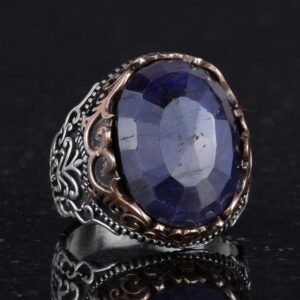 Gerçek Doğal Taş El Yapımı Yüzük - 925 Ayar Gümüş El Yapımı Yüzük - Şık Farklı Yüzük (Mavi Safir) - Görsel 5