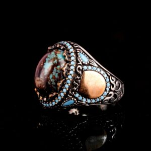 Gerçek Doğal Arizona Turkuaz Taş Yüzük, Minimalist Yüzük, 925 Ayar Gümüş Erkek Yüzük - Görsel 5