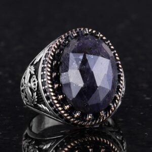 Gerçek Doğal Taş Yüzük - El Yapımı Kartal Yüzüğü - 925 Ayar Gümüş Yüzük (Mavi Safir) - Görsel 5
