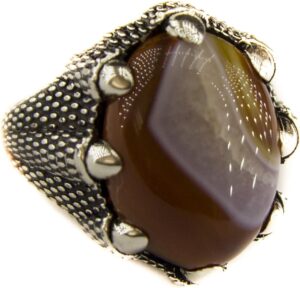 Gümüş Erkek Yüzük, Doğal Agat Taşı, Kartal Pençesi Yüzük - Görsel 2