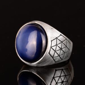 Gerçek Doğal Yıldız Safir Taşlı Yüzük, 925 Ayar Gümüş Erkek Yüzüğü - Görsel 5