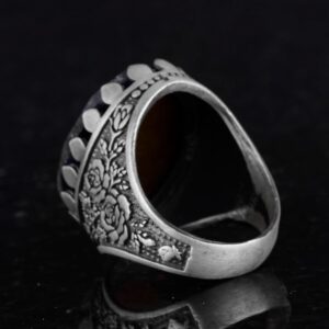 925 Ayar Gümüş Yüzük - Gül Desenli Yüzük - Yapay Taş Yüzük - El Yapımı Yüzük (Yapay Safir) - Görsel 7