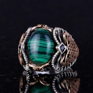 Doğal Malakit Taş Yüzük, 925 Ayar Katı Gümüş Erkek Yüzüğü - Görsel 6