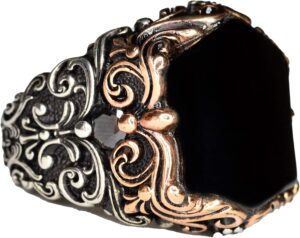 925 Ayar Gümüş Erkek Yüzük - 6 Kenarlı Yapay Oniks Taşı - Görsel 1