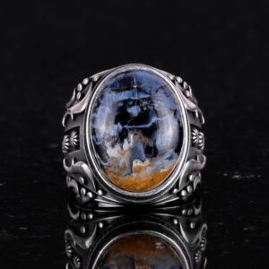 Doğal Pietersite Taşlı Yüzük, 925 Ayar Sert Gümüş Yüzük Erkekler İçin, Tasarım Gümüş Erkek Yüzüğü - Görsel 4