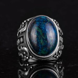 Gümüş Erkek Yüzük, Doğal Azurit Taşlı Yüzük, 925K Katı Sterlin Gümüş Yüzük, İçgörü ve Netlik Tasarımı - Görsel 4