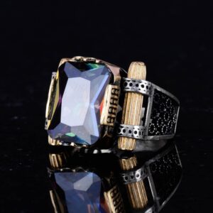Mistik Topaz Taş Yüzük - 925 Ayar Gümüş Yüzük, Tasarım Gümüş Erkek Yüzüğü - Görsel 6