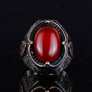 Doğal Kırmızı Akik Taş Yüzük - 925 Ayar Gümüş Yüzük Erkekler İçin, Farklı Yüzük - Görsel 4