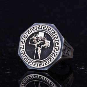 925 Ayar Gümüş Yüzük - Yunan Anahtar Deseni Erkek Yüzüğü - El Yapımı Yüzük - Görsel 6