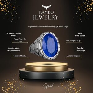 Erkekler için Lüks 925 Ayar Gümüş Yapay Taş Yüzükler - Farklı ve Çeşitli Koleksiyon (Lacivert Paraiba Yapay Taşı) - Görsel 6