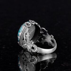 925 Ayar Sert Gümüş Erkek Yüzük - Doğal Taş Seçeneği (Krisokolla) - Görsel 7