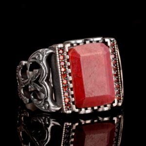 925 Ayar Gümüş Erkek Yüzük Doğal Yakut Taşı - Şık Kırmızı Taş Yüzük - Görsel 4