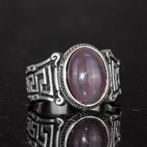 El Yapımı 925 Ayar Gümüş Erkek Yüzük Doğal Etiyopya Opal Taşı - Labirent Tasarımı - Görsel 5