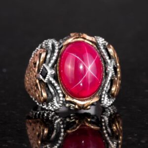 Gerçek Doğal Yıldız Yakut Taşlı Yüzük, 925 Ayar Gümüş Erkek Yüzük - Görsel 4