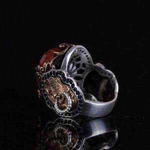 Kahverengi Güneş Taşı Yapay Taş Yüzük, 925K Gümüş Erkek Yüzük, Aslan Sembol Yüzüğü, Gümüş Modaya Uygun Erkek Yüzük - Görsel 7