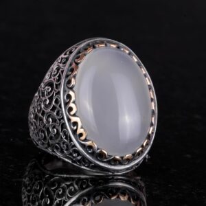 El Yapımı Sterlin Gümüş Erkek Büyük Yüzük ile Üretilmiş Ay Taşı - Görsel 4