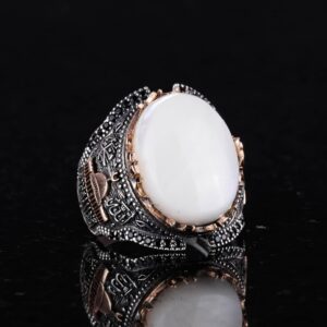 Doğal Sedef Taş Yüzük, 925 Ayar Sert Gümüş Yüzük Erkekler için, Farklı Yüzük - Görsel 3