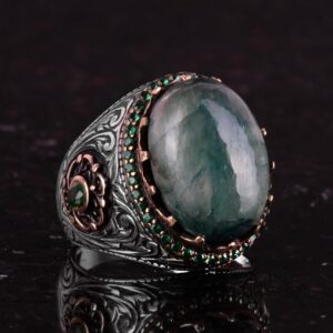 Yapılmış Taş Yüzük - 925 Ayar Gümüş El Yapımı Yüzük - Yapılmış Cabochon Zümrüt Yüzük - Görsel 5