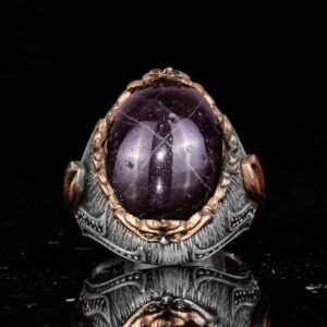 925 Ayar Gümüş Erkek Yüzük Doğal Star Garnet Taşı - El Yapımı İfadesel Takı - Görsel 4