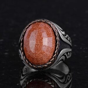 925 Ayar Gümüş Yüzük - Yapay Taş Gümüş Yüzük - El Yapımı Yüzük (Yapay kahverengi güneş) - Görsel 6