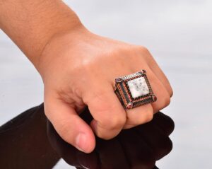 Gerçek Doğal Dentritli Akik Taş Yüzük - Gümüş Erkek Sultan Yüzüğü - Görsel 7