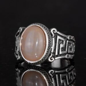 El Yapımı 925 Ayar Gümüş Erkek Yüzük ile Doğal Etiyopya Opali Taşı - Labirent Tasarımı - Görsel 5