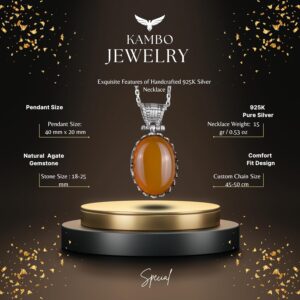 Gerçek Doğal Taş Kolye - 925 Ayar Gümüş Kolye (Sarı Akik) - Görsel 2