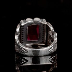 925 Ayar Gümüş Erkek Yüzük - Doğal Yakut Taşlı - Lüks ve Şık Kırmızı Değerli Taş Yüzük - Görsel 7