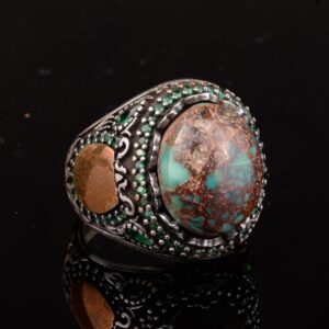 Gerçek Doğal Arizona Turkuaz Taş Yüzük, Minimalist Yüzük, 925 Ayar Gümüş Erkek Yüzük (Model-3) - Görsel 4