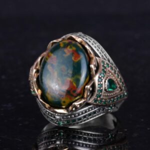 Gerçek Doğal Taş El Yapımı Yüzük - 925 Ayar Gümüş Şık Yüzük (Kan Taşı) - Görsel 6