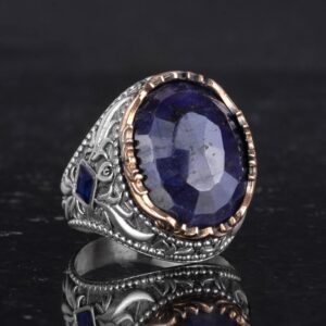 Gerçek Doğal Taş Yüzük - 925 Ayar Gümüş El Yapımı Yüzük (Safir) - Görsel 5