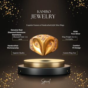 Gerçek Elmas Taş Yüzük, 2.5 Karat Baykuş Yüzüğü, Gümüş Altın Kaplama - Görsel 2