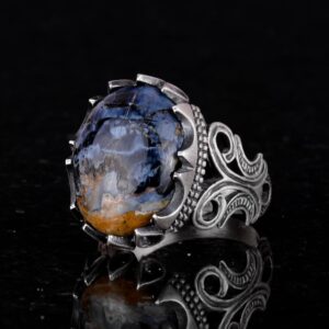 925 Ayar Katı Gümüş Erkek Yüzük - Doğal Taş Seçeneği (Pietersit) ile El Yapımı Tasarım - Görsel 5