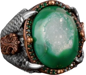 925 Ayar Gümüş Yüzük Doğal Druzy Kuvars Mavi - Görsel 1