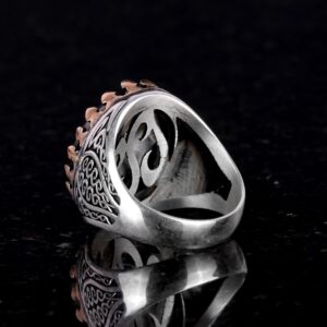 925 Ayar Katı Gümüş Erkek Yüzüğü Doğal Taşlarla - El Yapımı Şıklık (Cabochon Granat Taşı) - Görsel 5