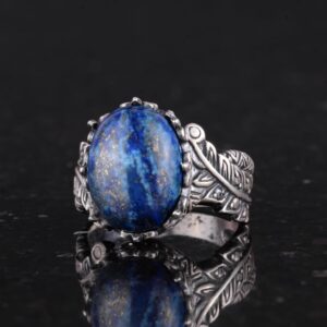 Gerçek Doğal Lapis Lazuli Taşlı, Bohem Vintage Tasarımlı Gümüş Kadın Yüzüğü - Görsel 6