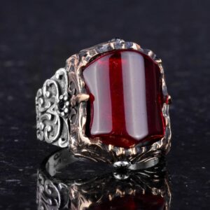 El Yapımı 925 Ayar Gümüş Erkek Yüzük - Farklı ve Özgün Tasarım (Yapay Granat) - Görsel 6