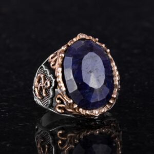 Doğal Mavi Safir Taşlı Yüzük, Denizci İskelesi Yüzüğü 925K Katı Gümüş Erkek Yüzüğü - El Yapımı Zarafet - Görsel 4
