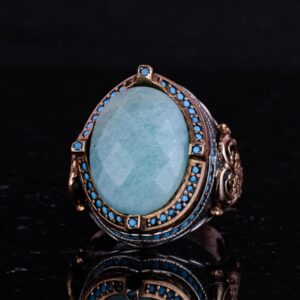 925 Ayar Gümüş Yüzük, Gerçek Doğal Taş Erkek Yüzüğü, El Yapımı Vintage Tasarım (Amazonit) - Görsel 5
