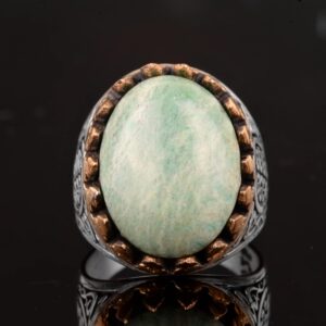 Doğal Amazonit Yüzük, Gümüş Amazonit Yüzük, 925 Ayar Gümüş Erkek Yüzüğü, Büyük Yüzük - Görsel 3