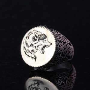 Erkekler için 925 Ayar Gümüş Yüzük, Kurt Yüz Yüzüğü, Kurt Başlı Yüzük - Görsel 4