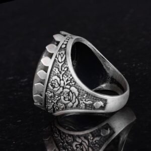 Gerçek Doğal Taş Yüzük - Gül Desenli Yüzük - 925 Ayar Gümüş Yüzük - El Yapımı Büyük Yüzük (Zümrüt) - Görsel 7