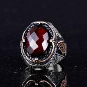 El Yapımı Doğal Granat Taşlı Yüzük - Derin 925K Katı Gümüş Erkek Yüzüğü - Görsel 7