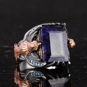 Erkekler için Doğal Safir Taşlı Kartal Yüzüğü, El Yapımı 925 Ayar Gümüş Yüzük - Bilgelik, Koruma ve Gücün Sembolü - Görsel 5