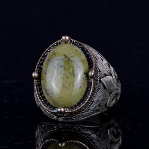 925K Gümüş El Yapımı Erkek Yüzük - Çeşitli Doğal Taşlarla Mevcuttur (Unakite) - Görsel 4