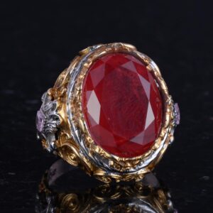 Erkekler için Yapay Taş Yüzük - Sultan Yüzük - El Yapımı 925 Ayar Gümüş Yüzük - Kırmızı Paraiba Yüzük - Görsel 5