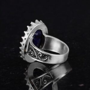 Gerçek Doğal Taş Yüzük - 925 Ayar Gümüş Büyük Yüzük - El Yapımı Yüzük (Mavi Safir) - Görsel 7