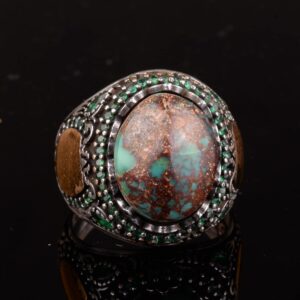 Gerçek Doğal Arizona Turkuaz Taş Yüzük, Minimalist Yüzük, 925 Ayar Gümüş Erkek Yüzük (Model-3) - Görsel 5