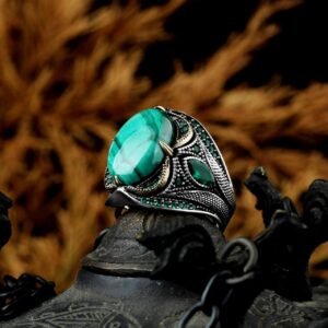 Gerçek Doğal Malakit Taş Yüzük - 925 Ayar Gümüş Erkek Yüzük - Görsel 3